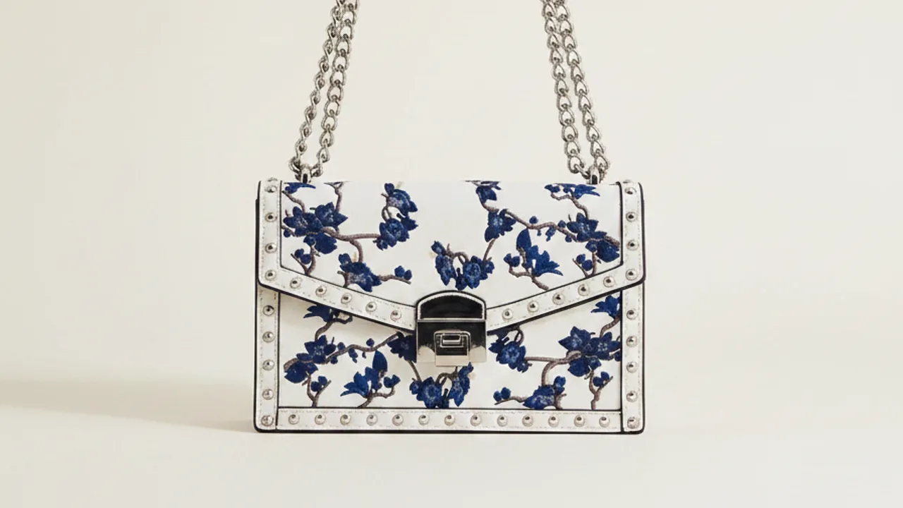 AI-generated hero shot of a floral chain handbag
