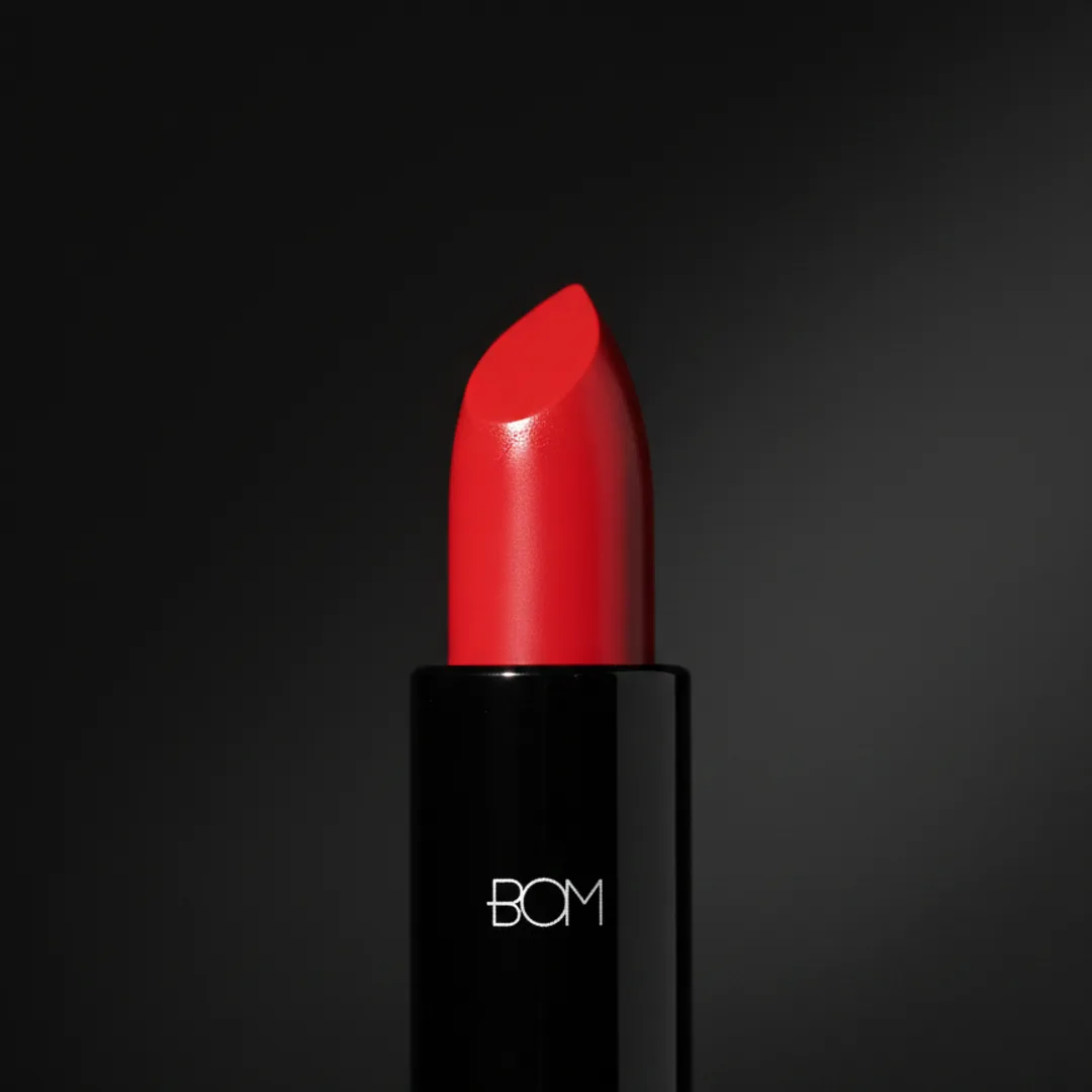 AI-generated macro detail of a red lipstick