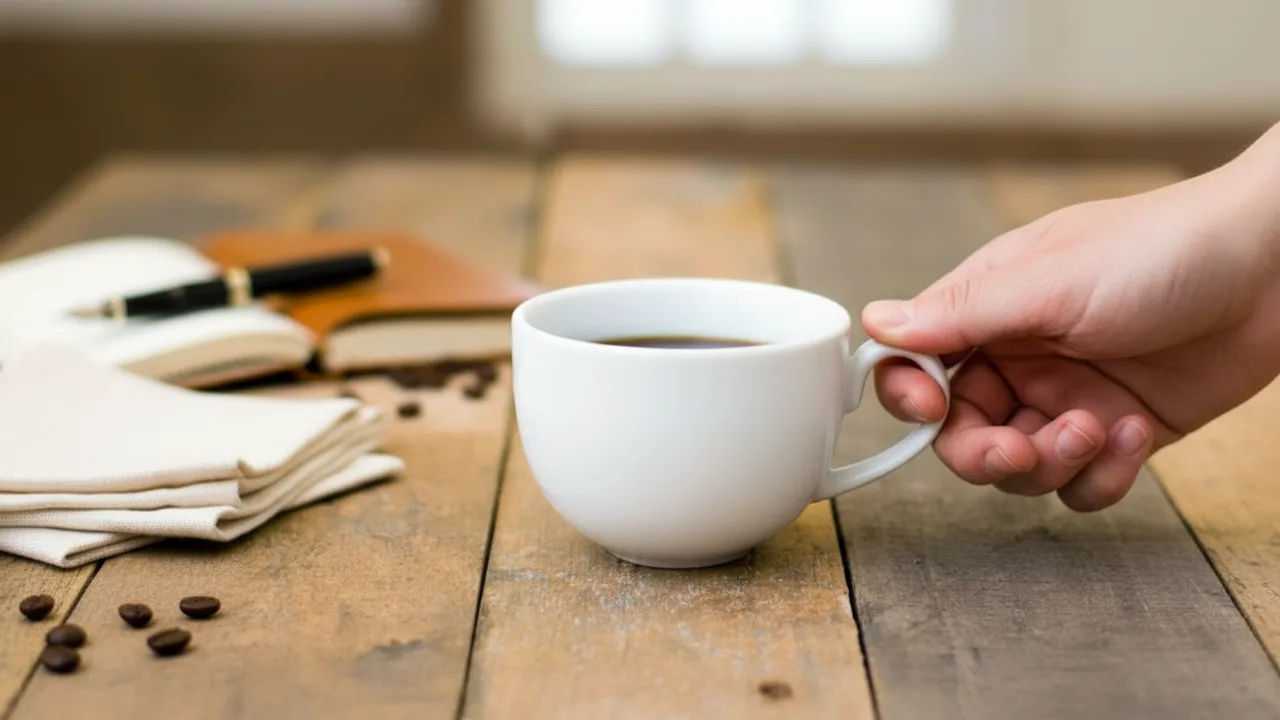 AI-generated lifestyle scene featuring a white ceramic mug